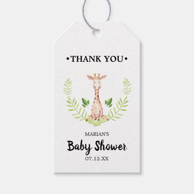 Étiquette de cadeau pour baby shower Petite Girafe (Devant)