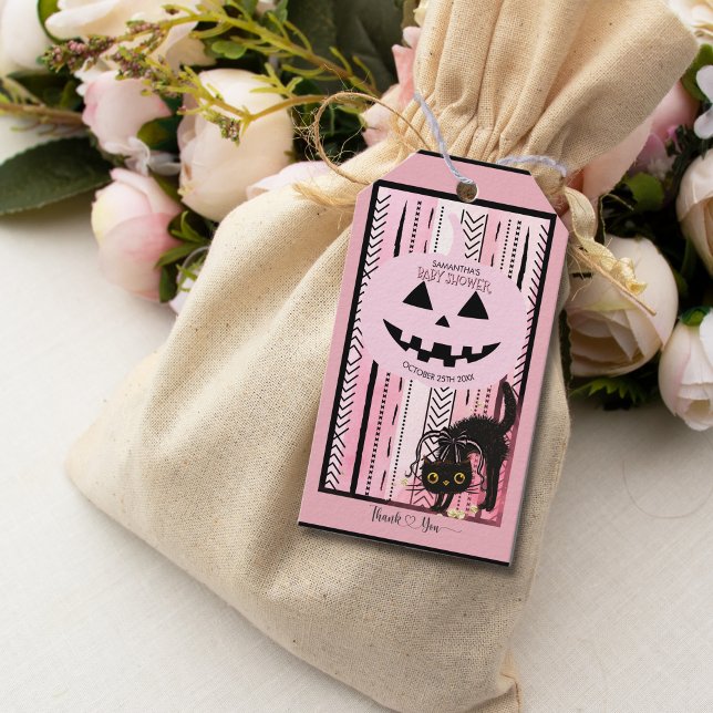 Étiquette de cadeau pour Baby Shower "Pink Pumpkin (Pink Pumpkin "Peek a Boo" Baby Shower Gift Tag)