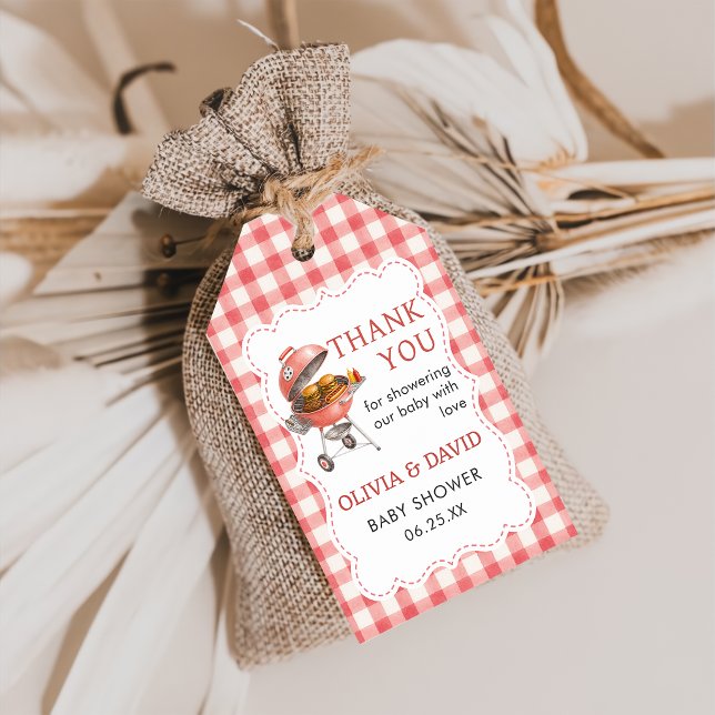 Étiquette de cadeau pour Baby Shower Red Gingham B (Créateur téléchargé)