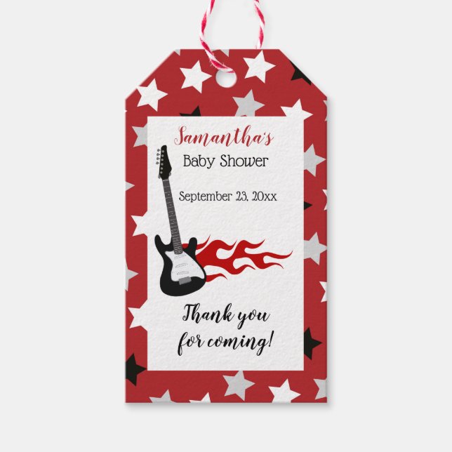 Étiquette de cadeau pour bébé Rockstar rouge (Devant)