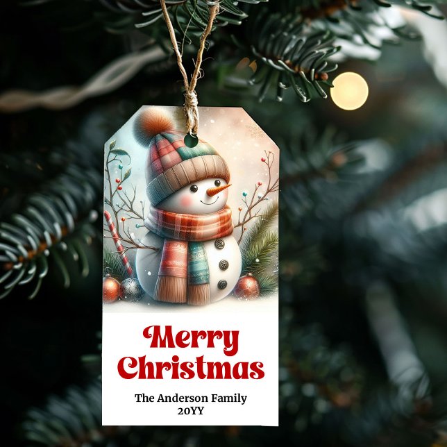 Étiquette de cadeau pour enfants éditable Sérénité (Serene Editable Kids Gift Tag with Christmas Snowman Fun)