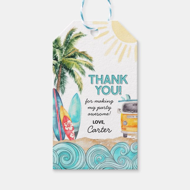 Étiquette de cadeau pour fête d'anniversaire Surf (Créateur téléchargé)