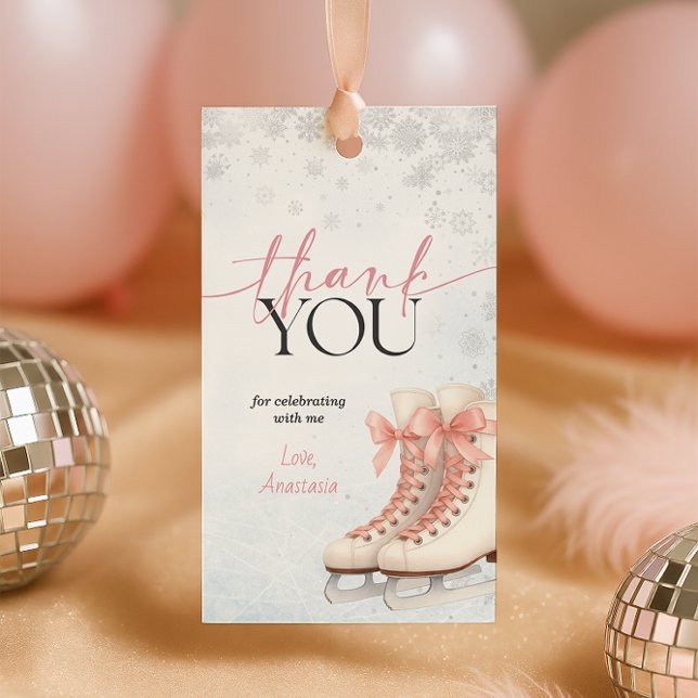 Étiquette de cadeau pour une adolescente patineuse (Ice Skating Teen Birthday Favor Tag - Pink Bow
)