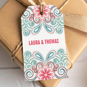 Étiquette de cadeau romantique avec fleurs et volu