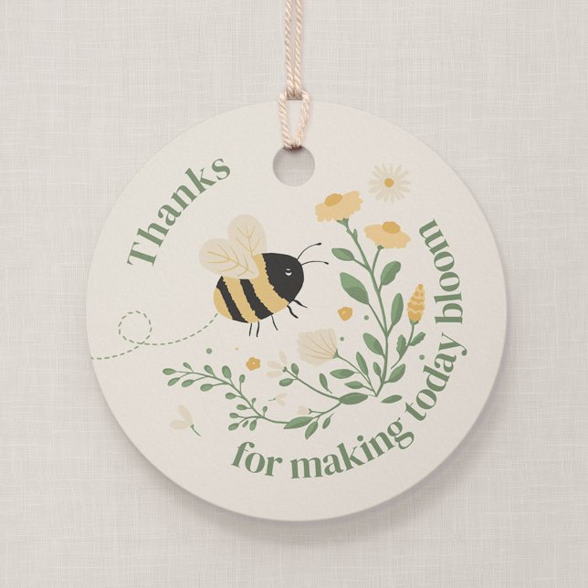 Étiquette de cadeau ronde Bumble Bee et Wildflower (Wildflower Flight - Round Thank You Tag)