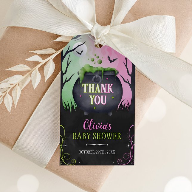Étiquette de cadeau rose pour Baby Shower Hallowee (Créateur téléchargé)