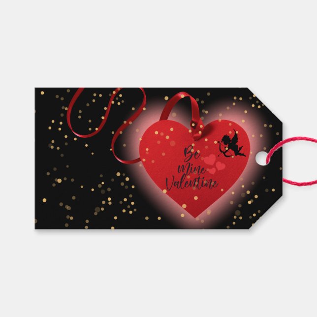 Étiquette de cadeau Saint-Valentin cœur rouge (Devant (Horizontal))