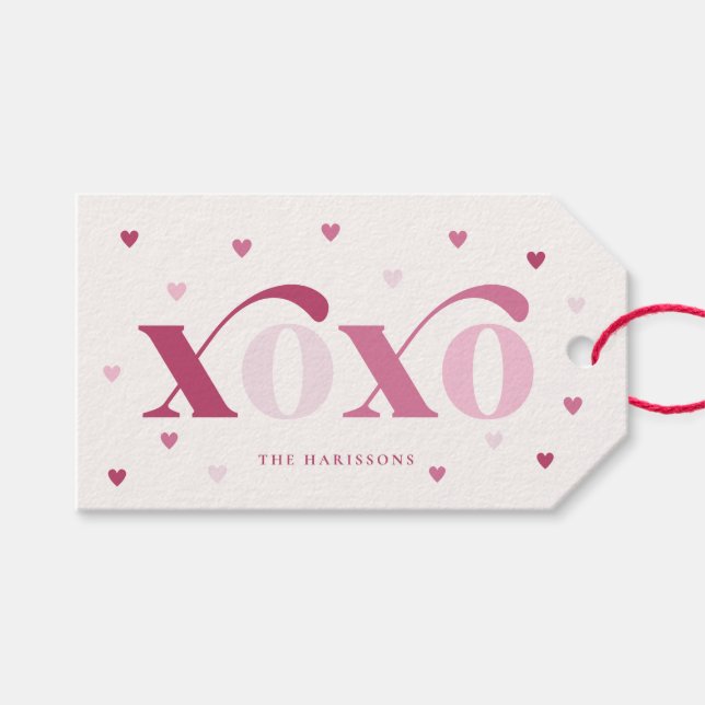 Étiquette de cadeau Saint-Valentin Cœurs roses XOX (Devant (Horizontal))