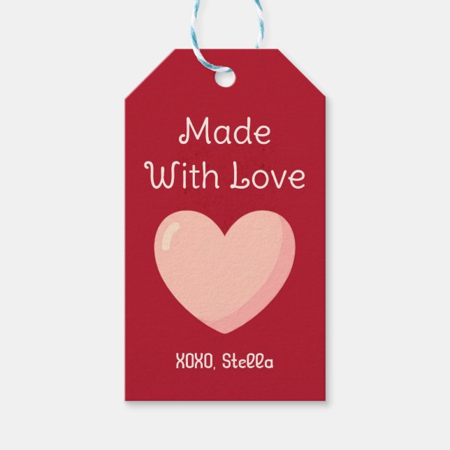 Étiquette de Cadeau Saint-Valentin Fait avec Amour (Devant)