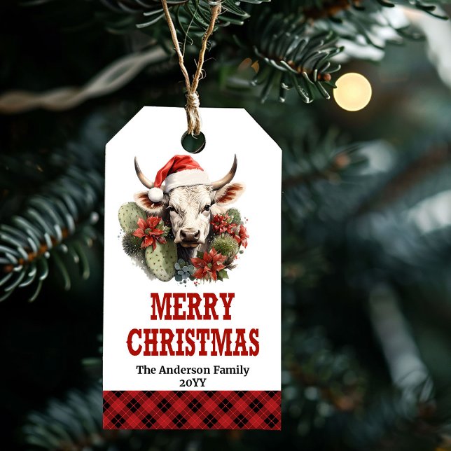 étiquette de cadeau Wild West rouge vert modifiabl (Wild West gift tag red green editable holiday tag

)