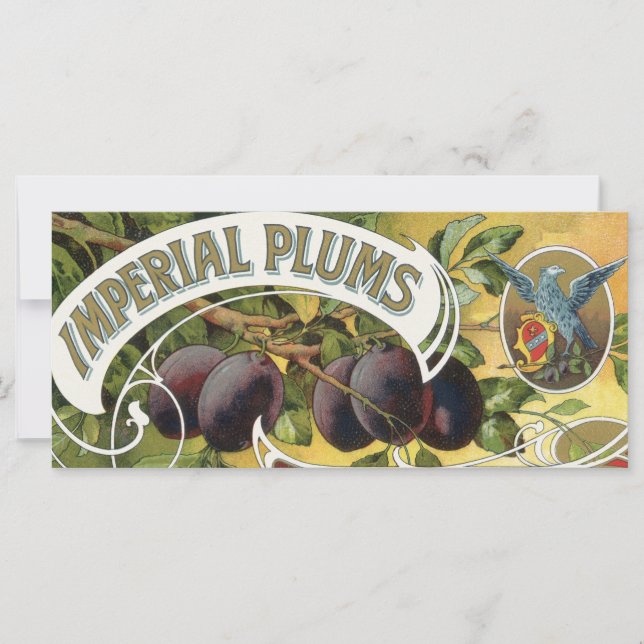 Étiquette de caisse de fruits vintage, prunes impé (Devant)