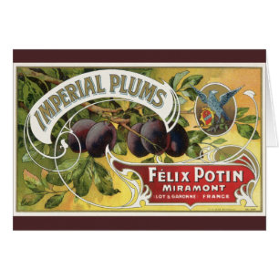 Étiquette de caisse de fruits vintage, prunes Impe