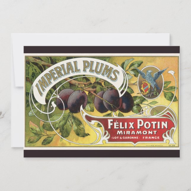 Étiquette de caisse de fruits vintage, prunes impé (Devant)