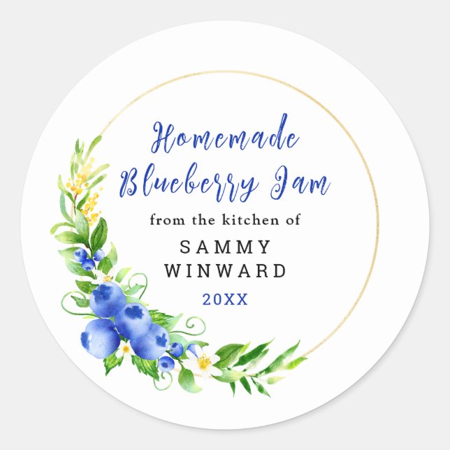 Étiquette de canne à confiture de bleuets maison (Devant)