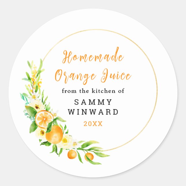 Étiquette de cantine à jus d'orange fait maison (Devant)