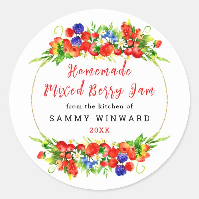 Étiquette de cantine de confiture de baies mixte f (Devant)