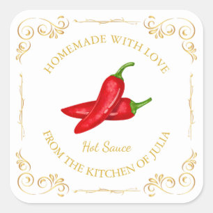 Étiquette de Carré de sauce au chili chaud maison