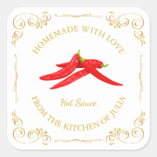 Étiquette de Carré de sauce au chili chaud maison