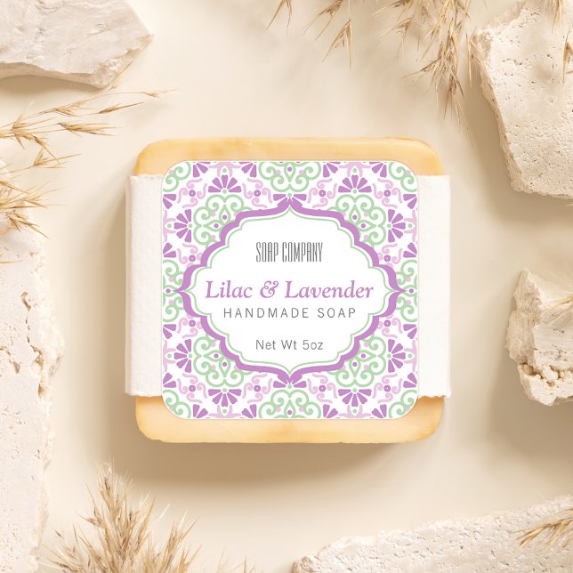 Étiquette de Carré de savon violet féminin à motif (Créateur téléchargé)