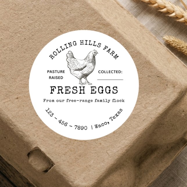 Étiquette de carton d'œufs de poule de ferme blanc (Créateur téléchargé)