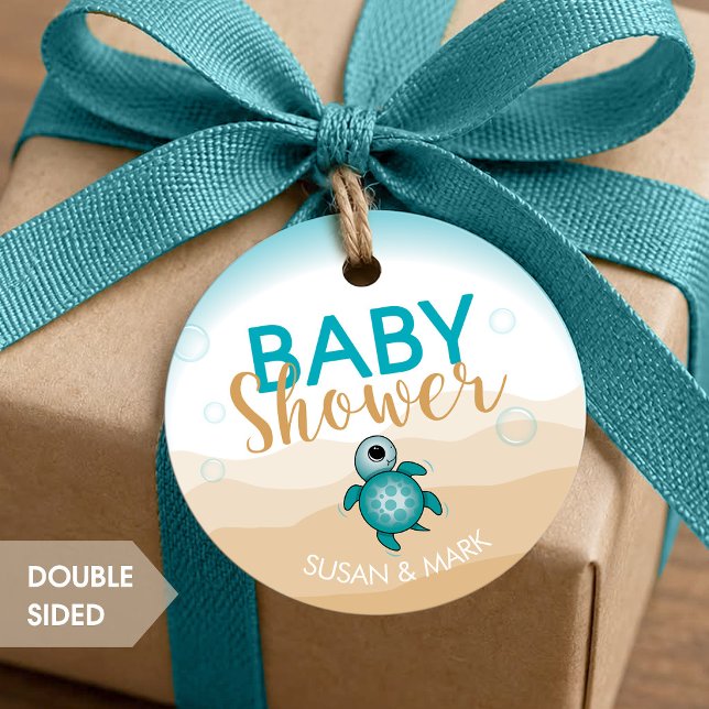 Étiquette de cercle de baby shower thème tortue ma (Créateur téléchargé)