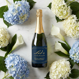 Étiquette de champagne chic Navy Or 80e anniversai