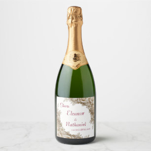 Étiquette de champagne de mariage florale blanche