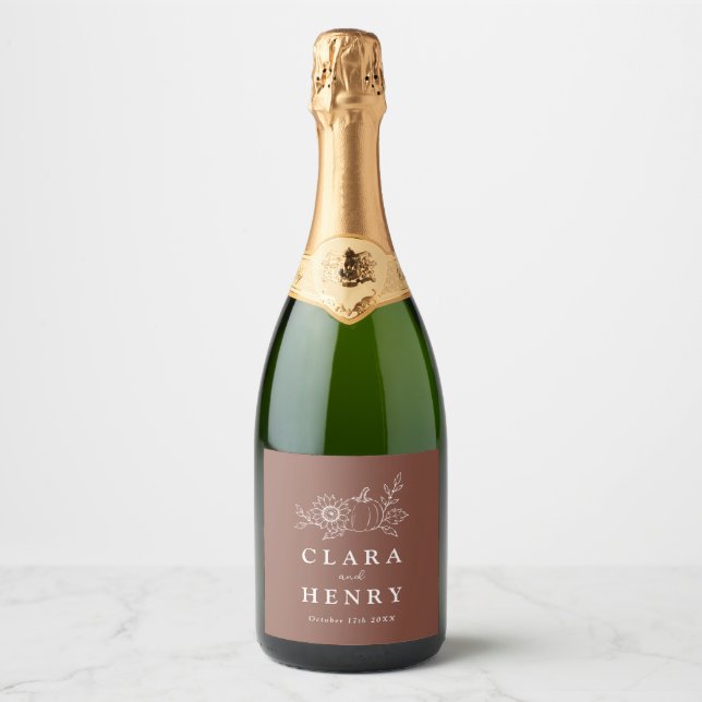 Étiquette de champagne Mariage Citrouille Rouille  (Devant)