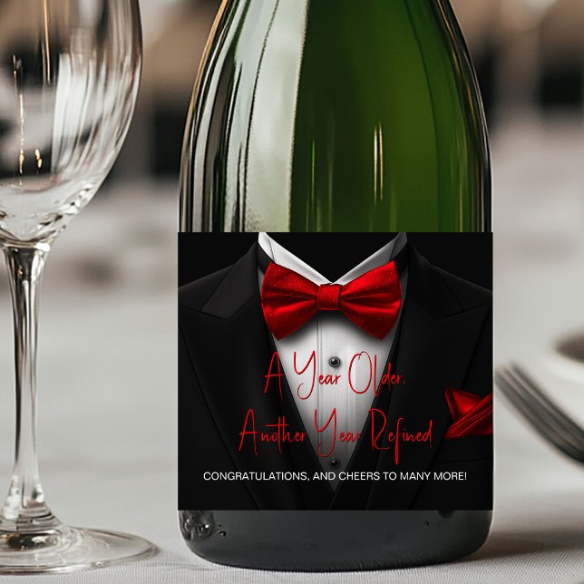 Étiquette de champagne Smoking Red Black (Add your text, logo, image, etc., to personalize for your event.)