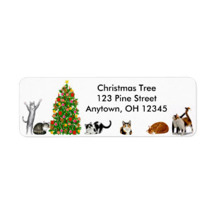 Étiquette de chats d'arbre de Noël