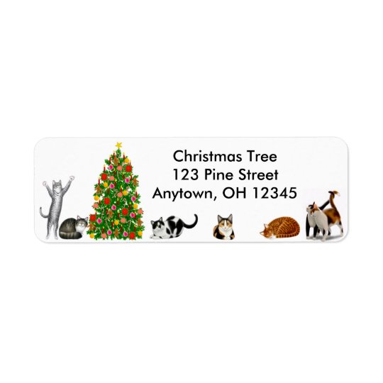 Étiquette de chats d'arbre de Noël