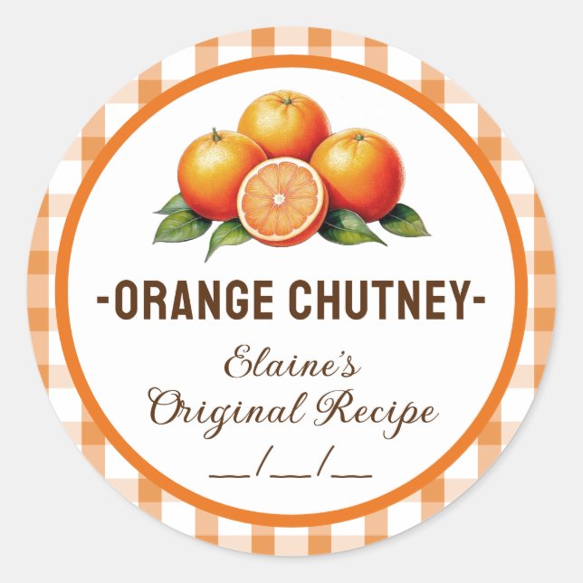 Étiquette de chutney d'orange avec motif à carreau (Devant)