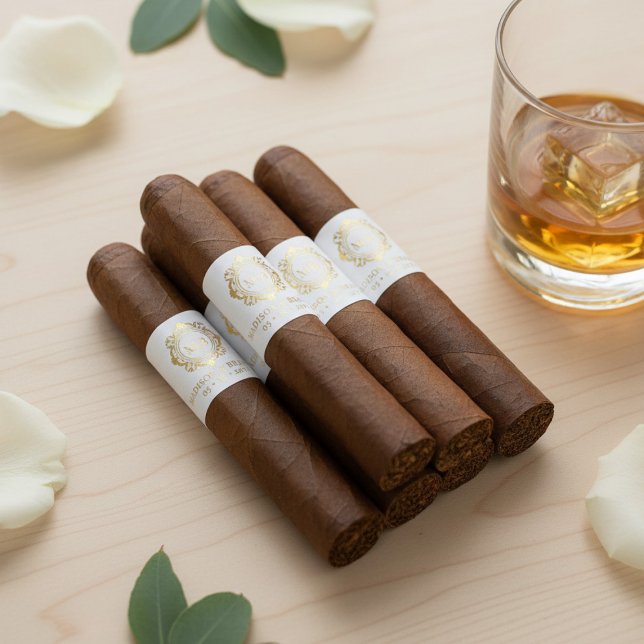 Étiquette de cigare de mariage à monogramme floral (Créateur téléchargé)