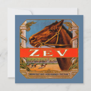 Étiquette de cigare vintage, poulain brun Zev Race