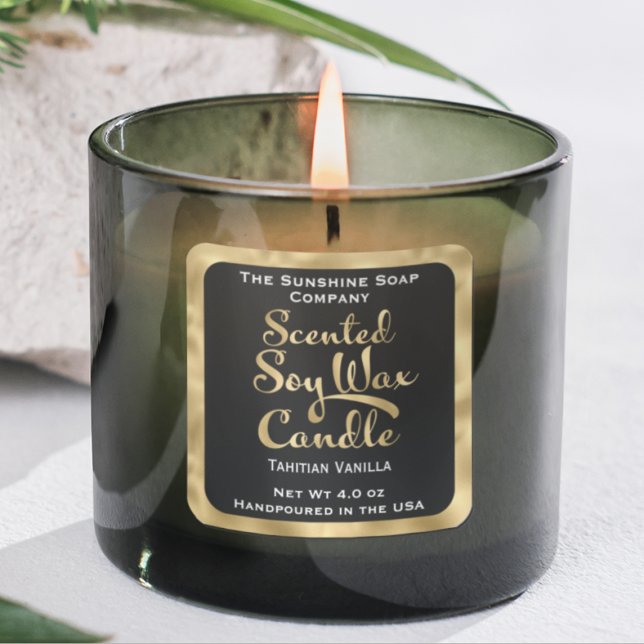Étiquette de cire de soja parfumé noir et or (Créateur téléchargé)