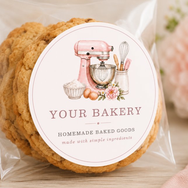 Étiquette de commerce de boulangerie rose pâle Fle (Créateur téléchargé)