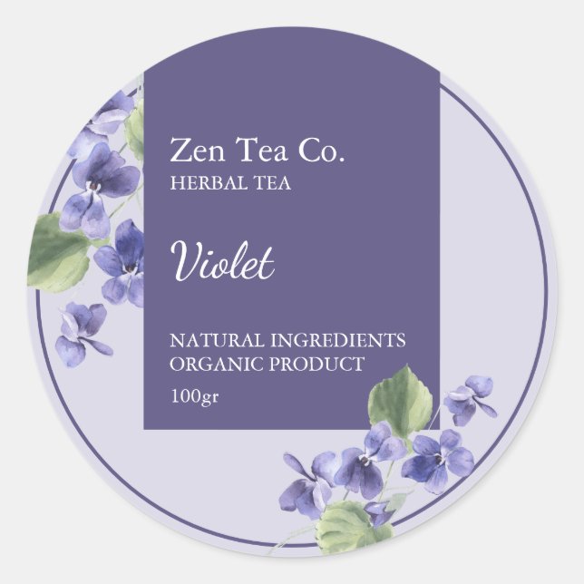 Étiquette de commerce de thé aux herbes de violett (Devant)