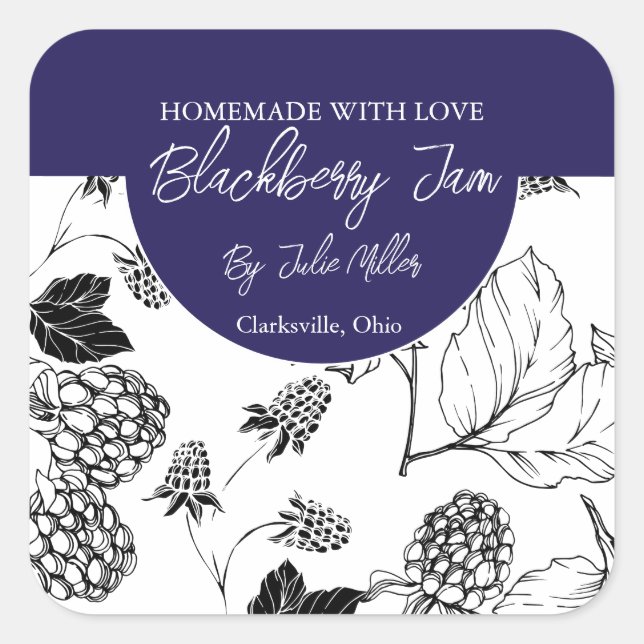 Étiquette de confiture Blackberry fait maison noir (Devant)