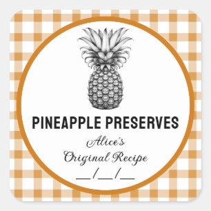Étiquette de confiture d'ananas à motif à carreaux