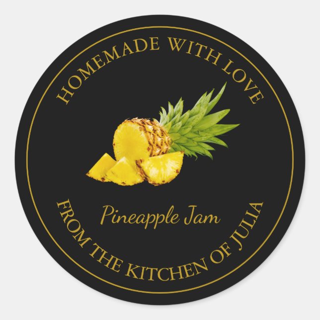 Étiquette de confiture d'ananas fait maison | Noir (Devant)