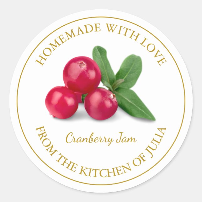 Étiquette de confiture de canneberge maison en or  (Devant)