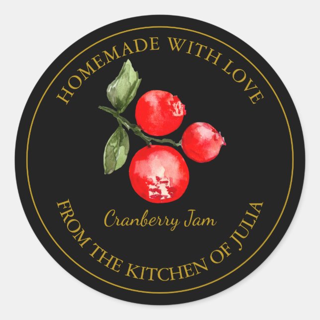 Étiquette de confiture de canneberge maison en or  (Devant)