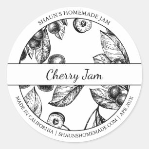 Étiquette de confiture de cerisier noir et blanc