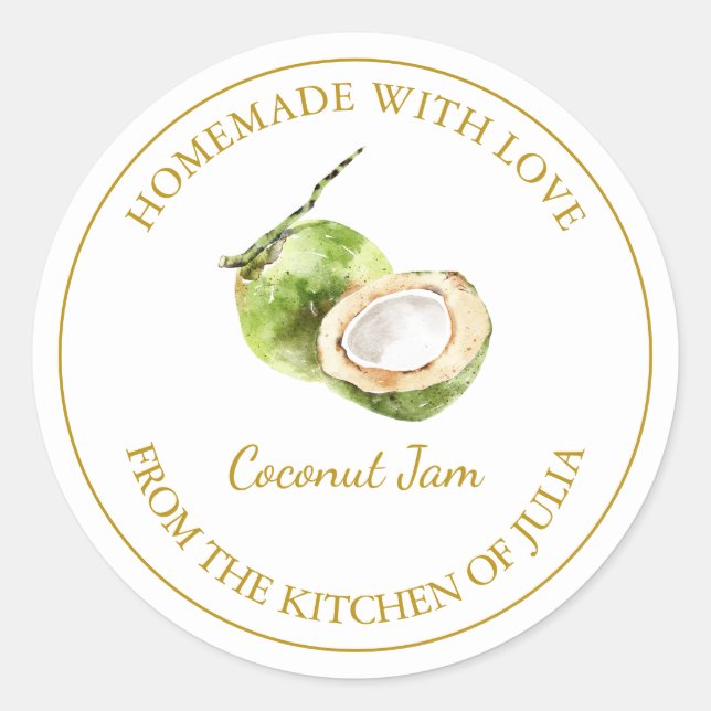 Étiquette de confiture de coco maison en or | Blan (Devant)