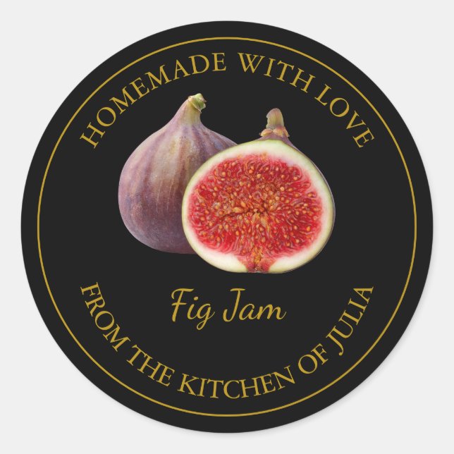 Étiquette de confiture de fig fait maison | Noir (Devant)