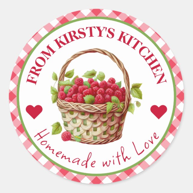 Étiquette de confiture de framboise à carreaux fai (Devant)