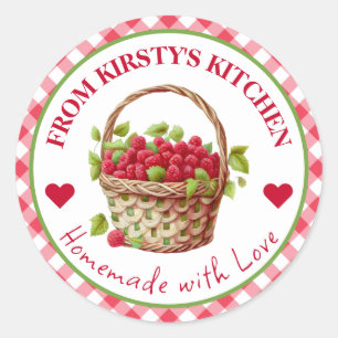 Étiquette de confiture de framboise à carreaux fai