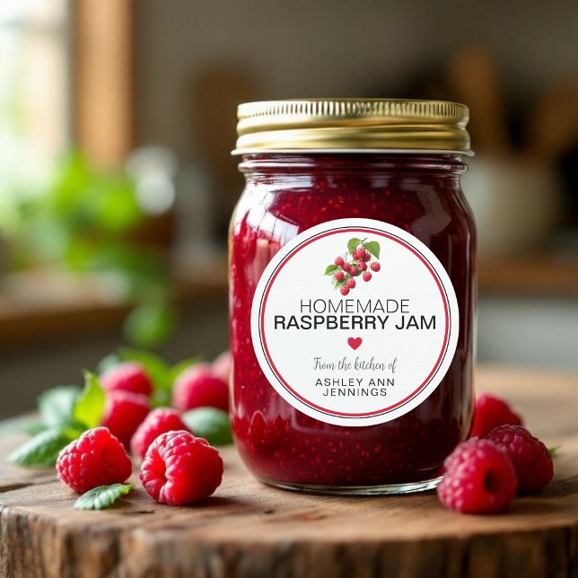 Étiquette de Confiture de Framboise Maison | De la (A jam jar without personalized homemade raspberry jam label)