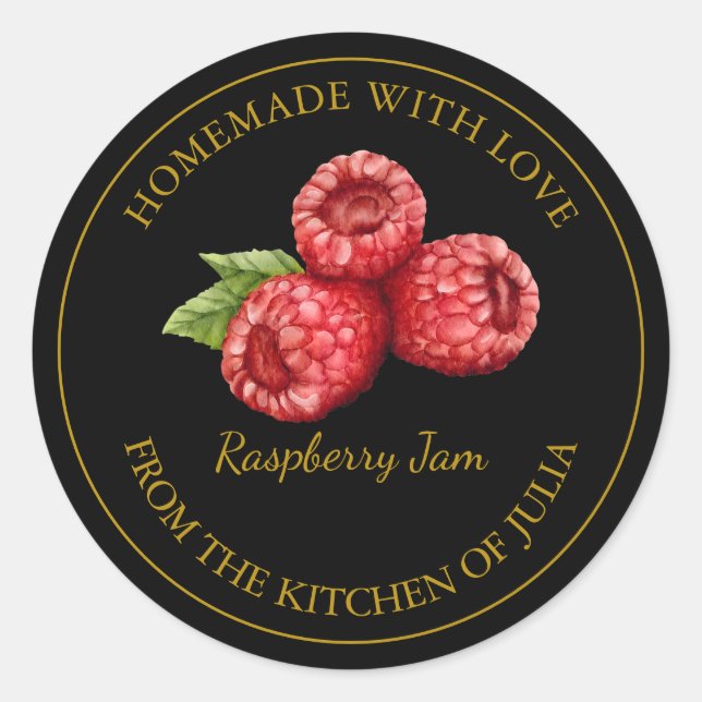 Étiquette de confiture de framboise maison en or | (Devant)