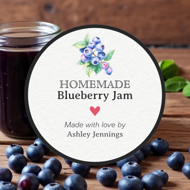 Étiquette de Confiture de Myrtille Maison | Autoco (Made with love label for homemade jam jars)